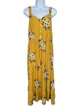 Anthropologie Kindred Embroidered Midi/Maxi Floral Sundress Mustard Yellow 1X